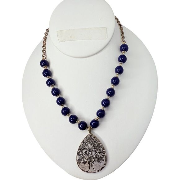 Liz Claiborne Blue Lapis Tree Of Life Pendant Necklace 18” Reflection & Faith - Picture 3 of 16